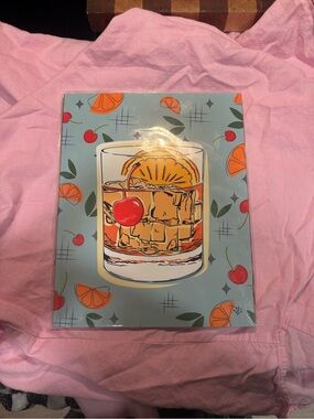 Vintage Cocktail Art Print - Blue Background with Orange & Red Accents